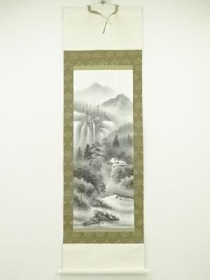 水墨山水　肉筆絹本掛軸（保護箱）